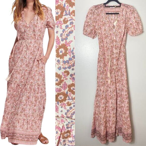 FAHERTY DRESS ORINDA MAXI MILKMAID FLORAL BOHO COTTAGECORE ORGANIC COTTON AUTUMN - Picture 1 of 16